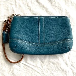 Coach Aqua Blue Leather Wristlet